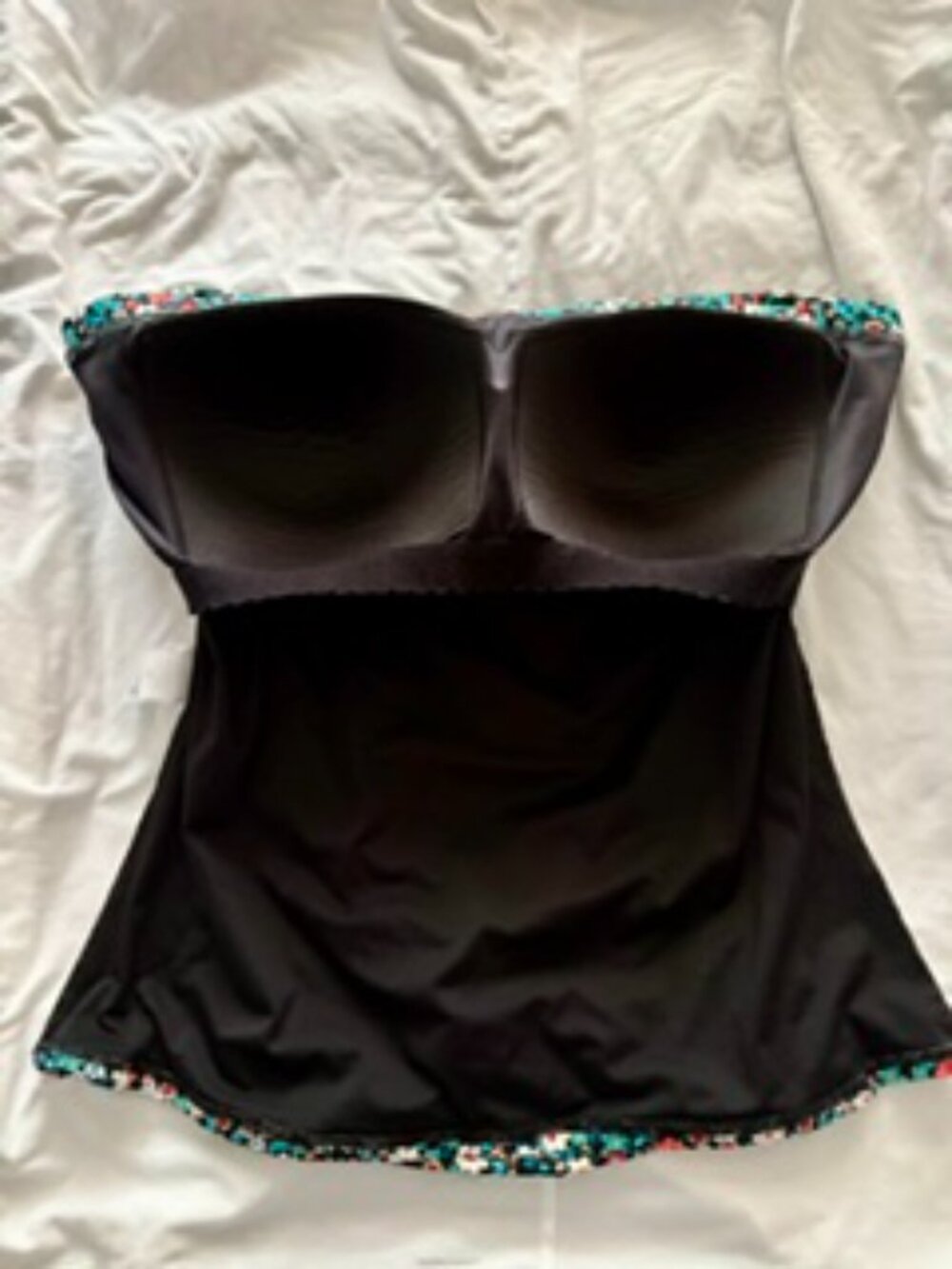 Land's End 2- Peice Bandeau Tankini Top & Bottom Black Floral Sz 14 - Picture 6 of 7